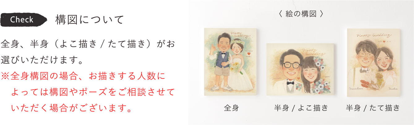 全身／ 半身（横描き/縦描き）がお選びいただけます