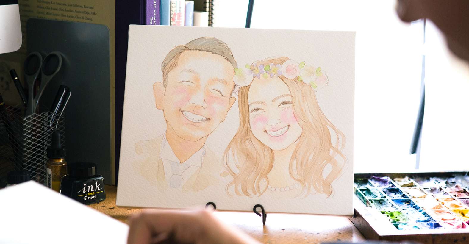 作家「フジエシュンスケ凛」の似顔絵ウェルカムボード