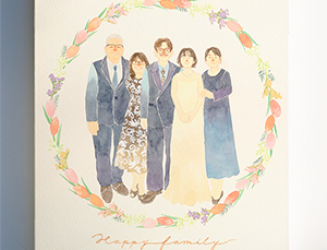このたびは、家族の似顔絵を本当にありがとうございました。

本日、無事に作品が手元に届きました。
箱を開けた瞬間、あたたかくやさしいタッチで描かれた家族の姿に、思わず胸がいっぱいになりました。
これまでのやりとりを思い出しながら、細やかにご対応いただいたことへの感謝の気持ちもこみ上げてきました。

一生の宝物として、大切に飾らせていただきます。
素晴らしい作品をありがとうございました。

また機会がありましたら、ぜひお願いしたいと思っております。
どうぞ今後ともよろしくお願いいたします。