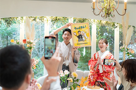 「ファブリックコラージュで結婚証明書を完成させました！」 ぐりこ