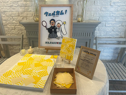 「ファブリックコラージュで結婚証明書を完成させました！」 ぐりこ