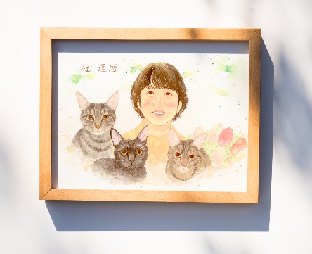 「大好きな猫に囲まれた絵をとても気に入ってくれたようです」 はち