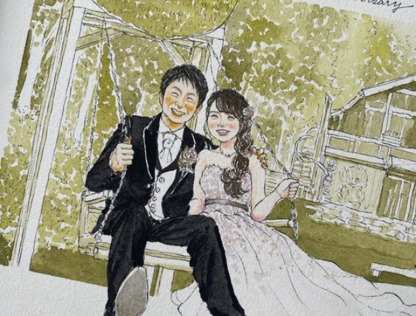 この度は、素敵な絵を描いていただき、ありがとうございました。
先程届いて、nokami様に描いていただいた絵を見て、とても素敵で感動致しました。
主人もとても喜んでおりました！
表情や衣装、場所の細部まで細かく描いていただき、凄すぎて主人としばらく見入ってしまいました！
心温まるお手紙までありがとうございます。
思い出の場所を絵にしていただき、思い出に残るとても良い記念日になりました。
本当にありがとうございます。
早速リビングに飾らせていただきます！