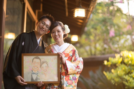 「フジエさんの似顔絵をウェルカムボードとして飾ることが叶ってとても幸せです。」 フジエシュンスケ