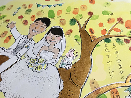 「ancoさんに似顔絵を描いていただくことが、結婚式を迎える一歩手前の夢だったので、本当に嬉しく思います。」 anco