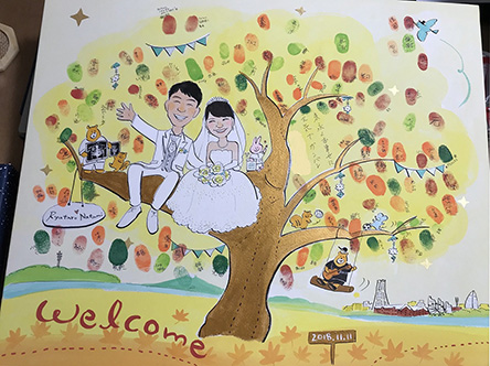 「ancoさんに似顔絵を描いていただくことが、結婚式を迎える一歩手前の夢だったので、本当に嬉しく思います。」 anco